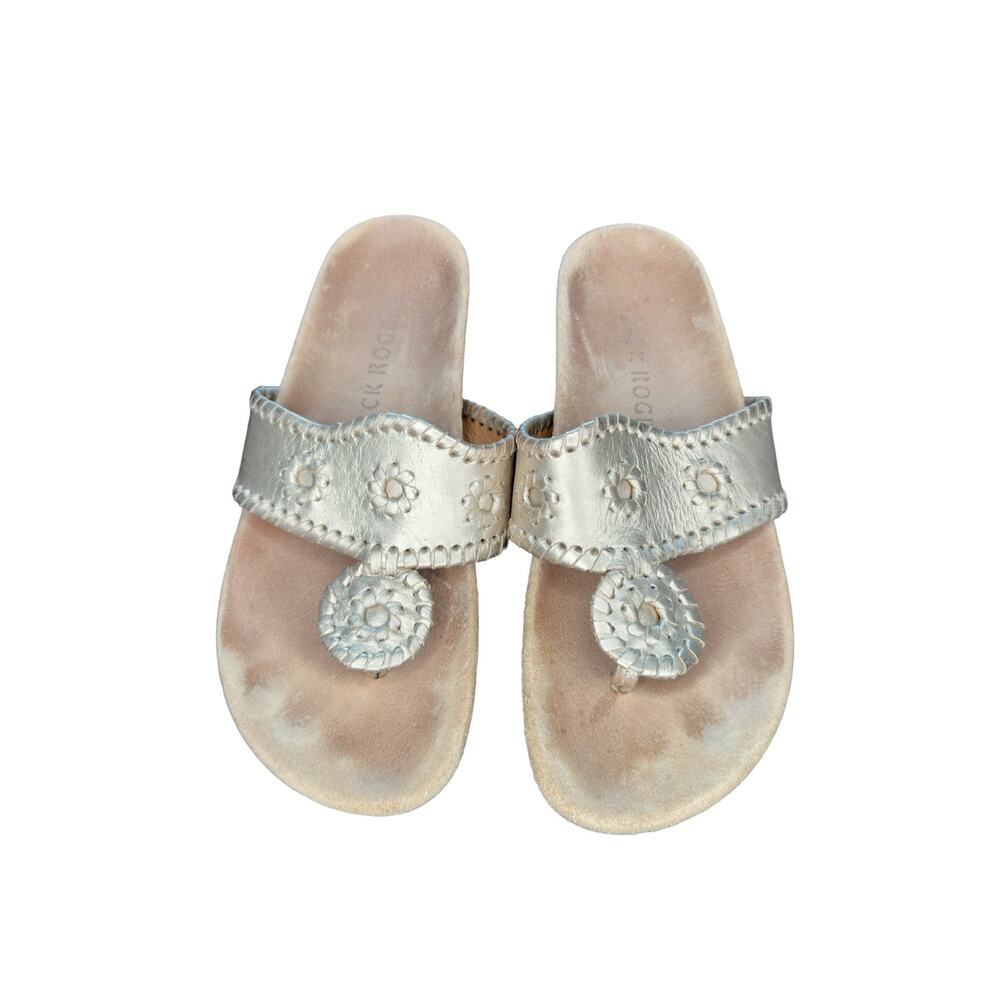 Jack Rogers Gold Metallic Whipstitch Leather Slip On Thong Flat‎ Sandal Size 7